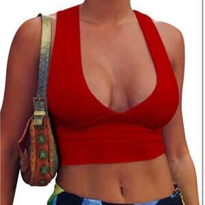 ❕SOLD❕Red V Neck Crop Top